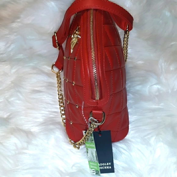 NWT☆BADGLEY MISCHKA☆Red Quilted Crossbody Dome studded Satchel☆Gorgeous!!! - Picture 16 of 16